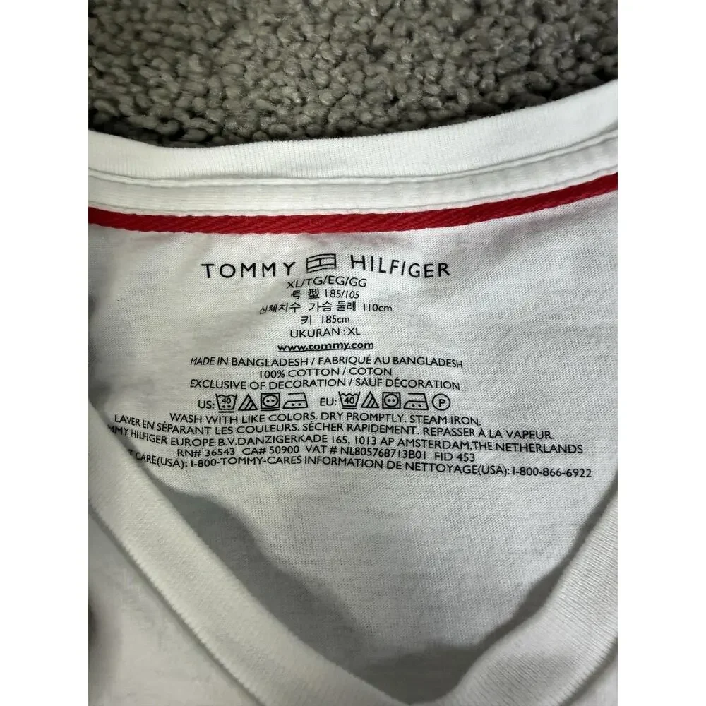 Tommy Hilfiger Shirt Mens XL White V-Neck Logo Cotton Jersey Classic Fit